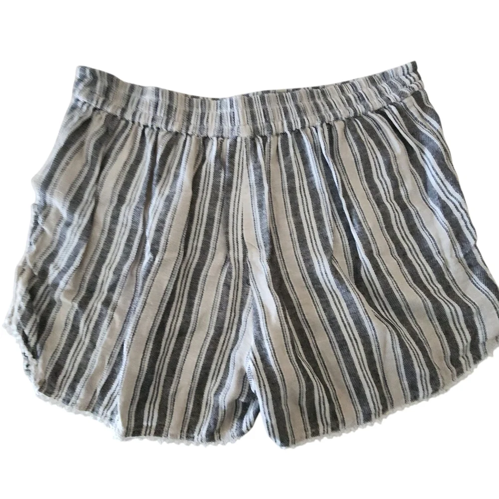 Caslon Black and Beige Striped Linen Blend Shorts Women Size L - Picture 3 of 10